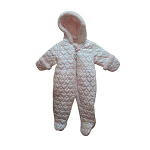 Rothschild Pink Snowsuit Baby Girls 12M Hood Zip up Pink Hearts Iridescent NEW
